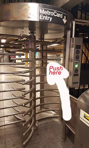 Vertical NYC subway turnstile